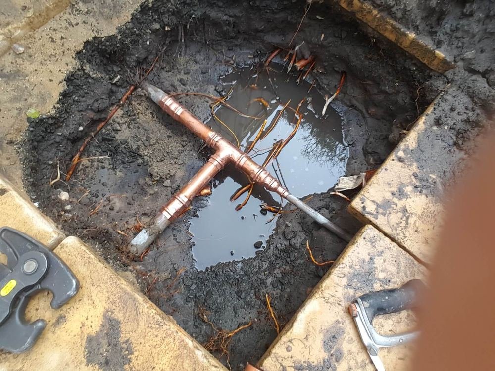 New copper water main connection