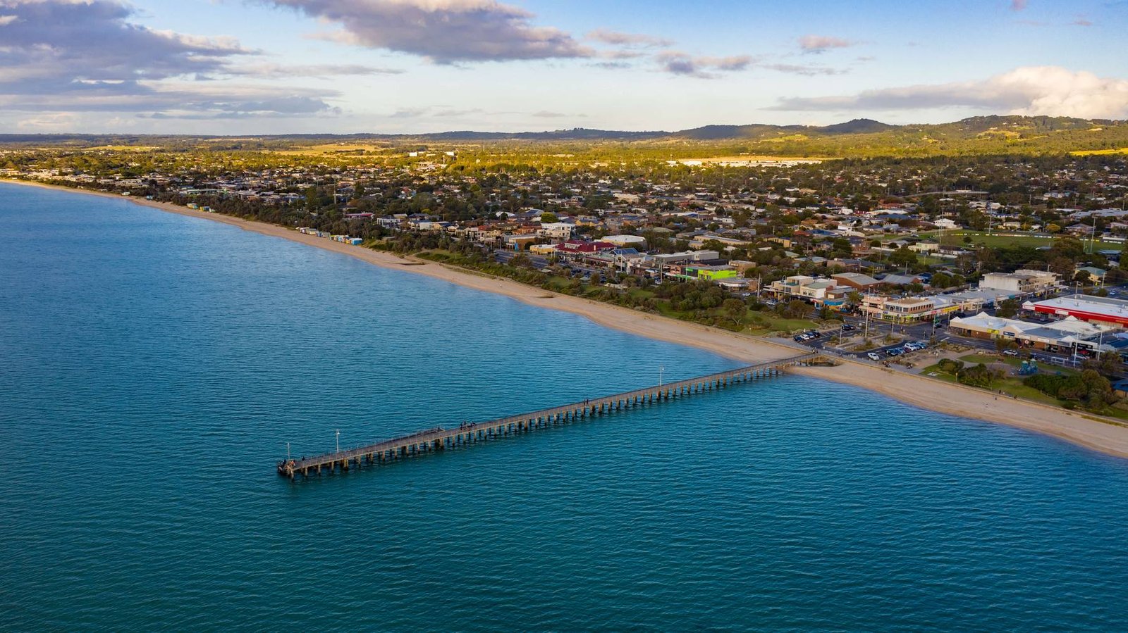 Aerial view of Dromana pier and the foreshore