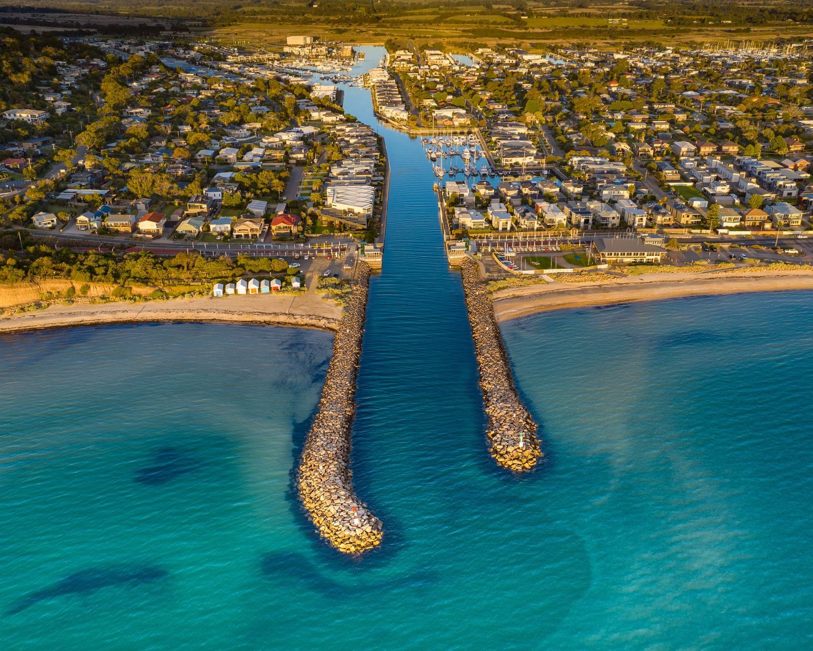 Aerial view of the Martha Cove waterway at Safety Beach